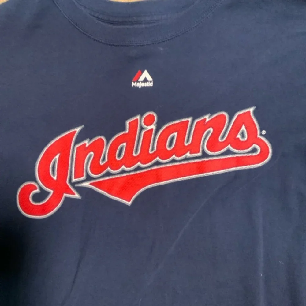 Majestic Youth XL Cleveland Indians Guardians‎ MLB Baseball Navy Red T-Shirt